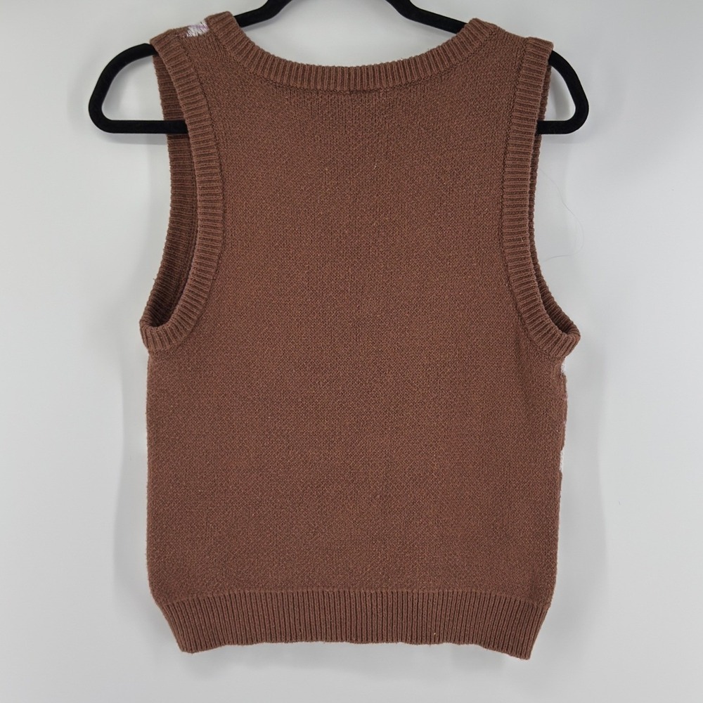 Abound Argyle Knit Sweater Vest S Brown White Pink Preppy Cottagecore Y2K - Picture 2 of 6